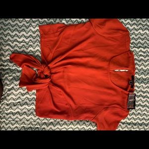 Dark orange front tie top
